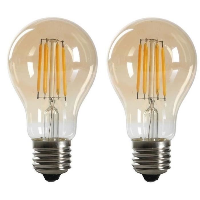 EXPERTLINE Lot de 2 Ampoules LED filament ambrées E27 standard 4 W équivalent a 38 W blanc chaud