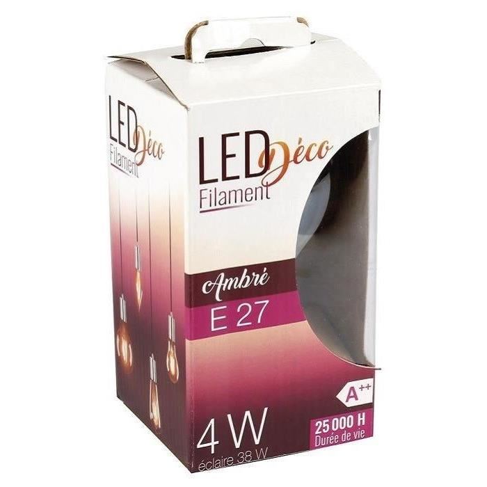 EXPERTLINE Lot de 2 Ampoules LED filament ambrées E27 standard 4 W équivalent a 38 W blanc chaud