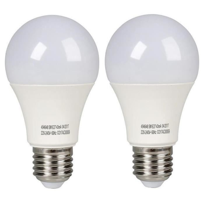 EXPERTLINE Lot de 2 Ampoules LED E27 standard 5 W équivalent a 60 W blanc froid