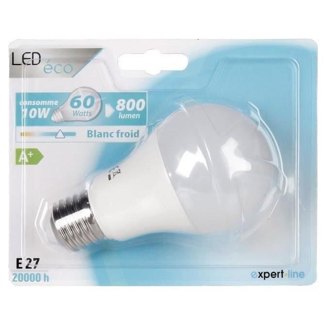 EXPERTLINE Lot de 2 Ampoules LED E27 10 W équivalent a 60 W blanc froid