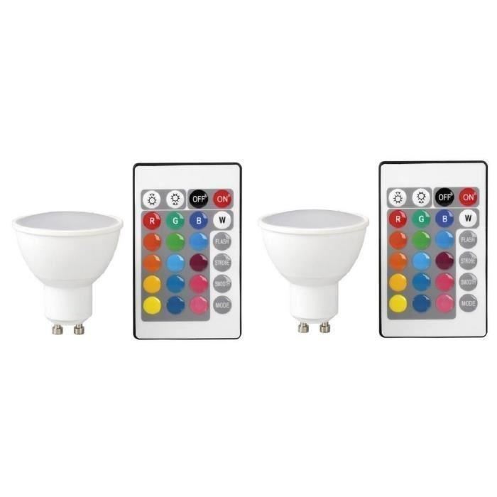 EXPERTLINE Lot de 2 Ampoules décoratives LED GU10 avec télécommande 3,5 W 16 couleurs