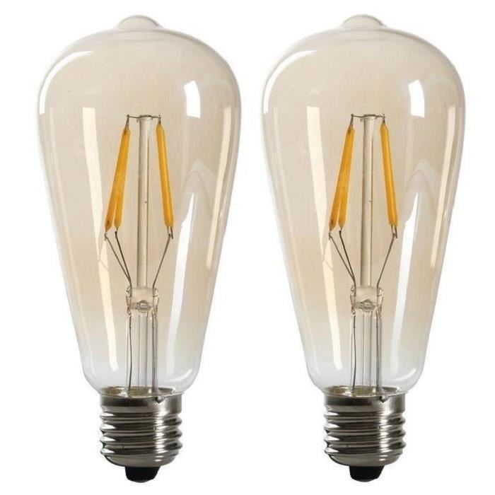 EXPERTLINE Lot de 2 Ampoules LED filament ambrées E27 4 W équivalent a 38 W blanc chaud