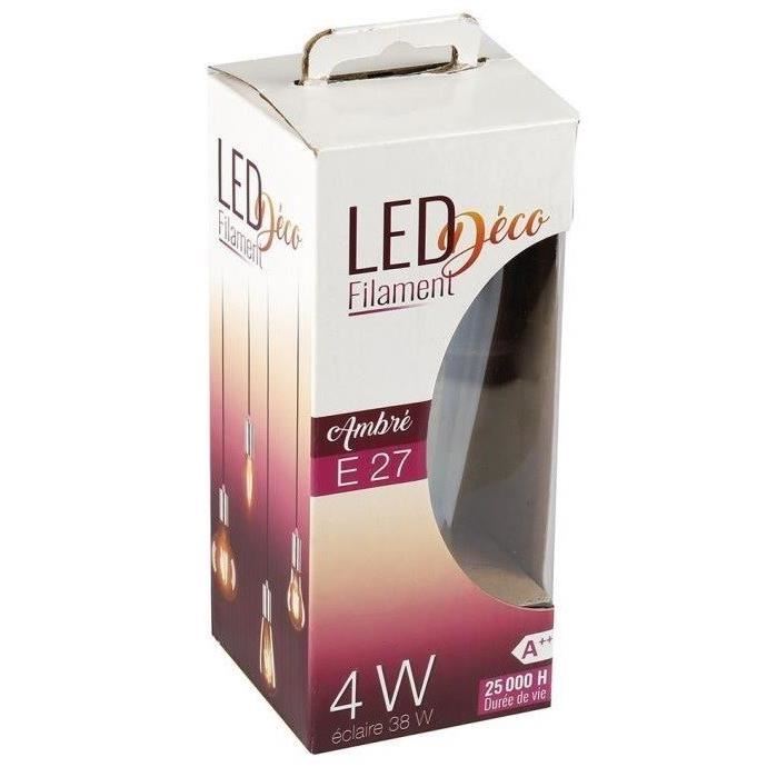 EXPERTLINE Lot de 2 Ampoules LED filament ambrées E27 4 W équivalent a 38 W blanc chaud