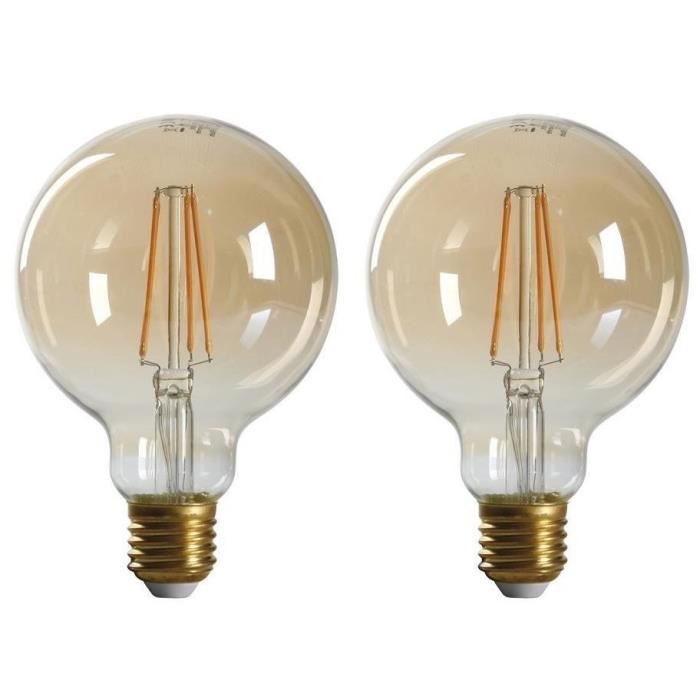 EXPERTLINE Lot de 2 Ampoules LED filament ambrées E27 4 W équivalent a 38 W blanc chaud