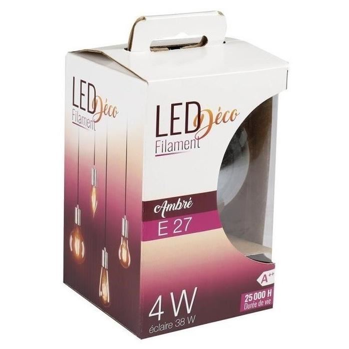 EXPERTLINE Lot de 2 Ampoules LED filament ambrées E27 4 W équivalent a 38 W blanc chaud