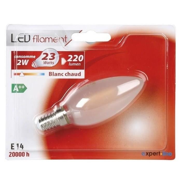 EXPERTLINE Lot de 2 Ampoules LED filament E14 5 W équivalent a 23 W blanc chaud