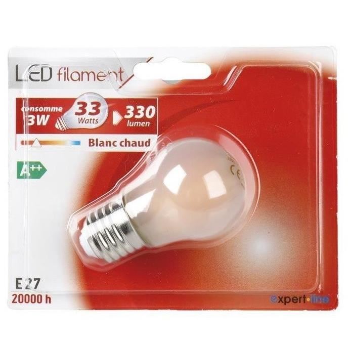 EXPERTLINE Lot de 2 Ampoules LED filament E27 5 W équivalent a 45 W blanc chaud