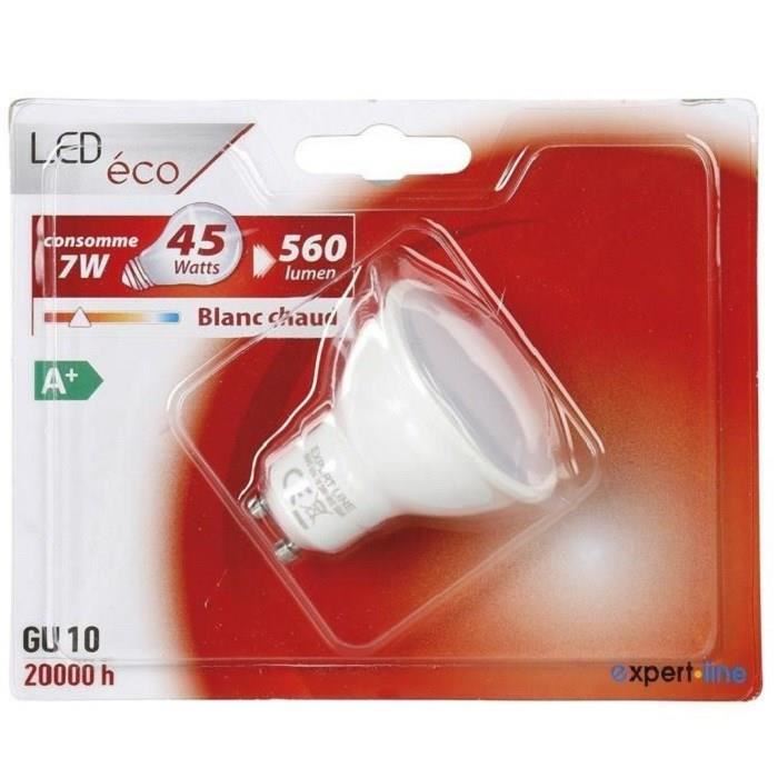 EXPERTLINE Lot de 2 Ampoules LED GU10 7 W équivalent a 45 W blanc chaud