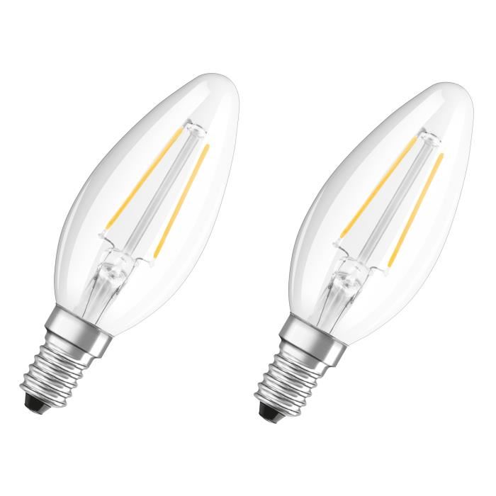 OSRAM Lot de 2 Ampoules LED E14 flamme claire 1,2 W équivalent a 15 W blanc chaud