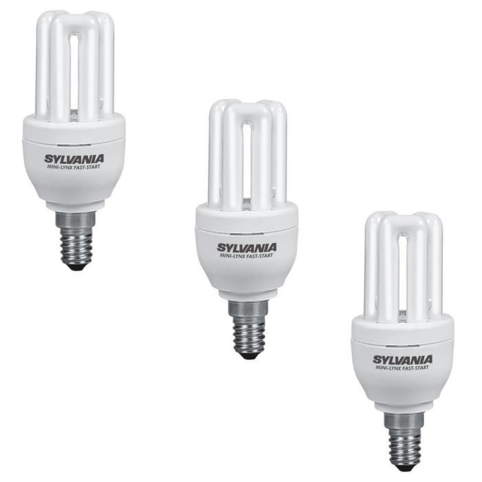 SYLVANIA Lot de 3 ampoules mini-Lynx fluo E14 11 W équivalent a 50 W