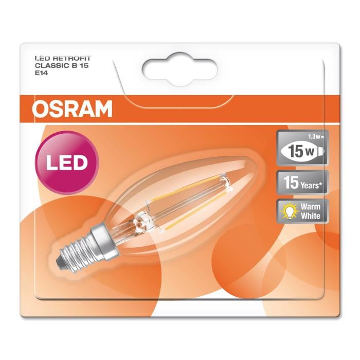 OSRAM Ampoule LED E14 flamme claire 1,2 W équivalent a 15 W blanc chaud