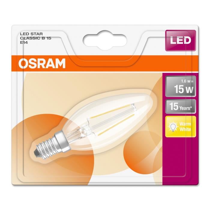 OSRAM Ampoule LED E14 flamme claire 1,2 W équivalent a 15 W blanc chaud