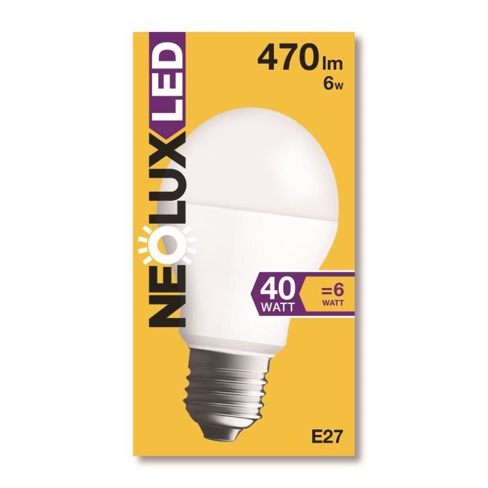 NEOLUX Ampoule LED E27 standard dépolie 6 W équivalent a 40 W blanc chaud