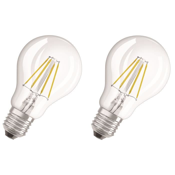 OSRAM Lot de 2 Ampoules LED E27 standard claire 4W équivalent a 40W blanc chaud