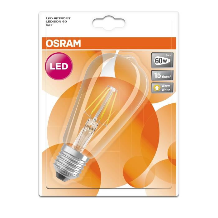 OSRAM Ampoule filament LED E27 6 W équivalent a 60 W blanc chaud