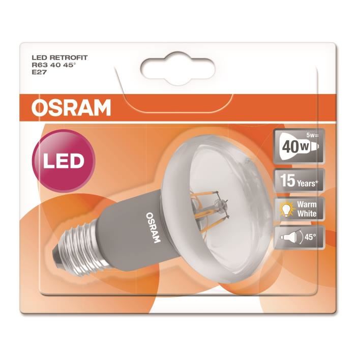 OSRAM Ampoule Spot LED R63 E27 5 W équivalent a 46 W blanc chaud