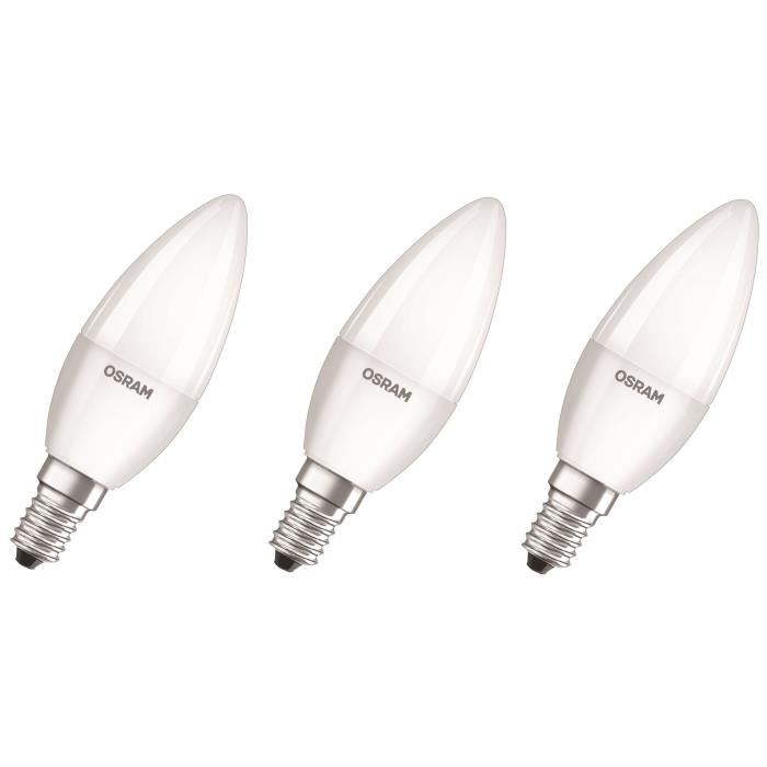 OSRAM Lot de 3 Ampoules LED E14 flamme dépolie 5,7 W équivalent a 40 W blanc chaud