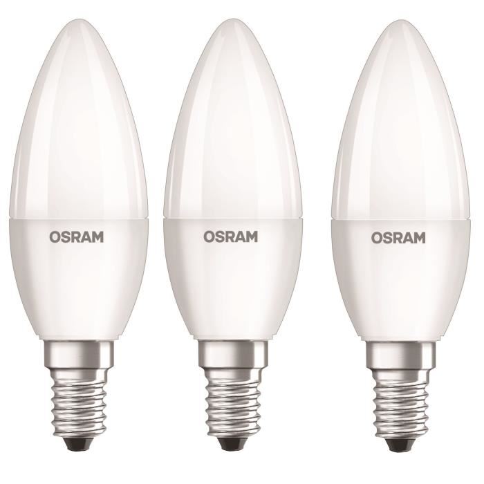 OSRAM Lot de 3 Ampoules LED E14 flamme dépolie 5,7 W équivalent a 40 W blanc chaud