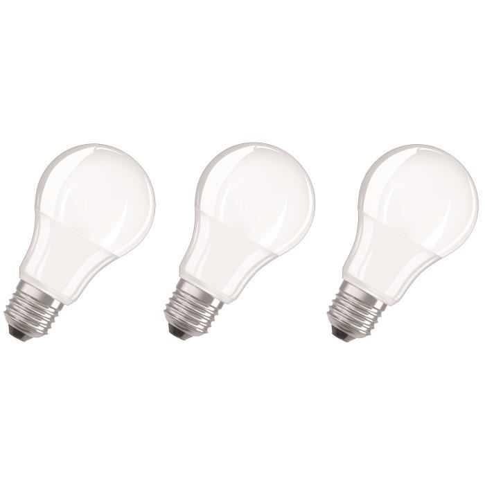 OSRAM Lot de 3 Ampoules LED E27 standard dépolie 9,5 W équivalent a 60 W blanc froid