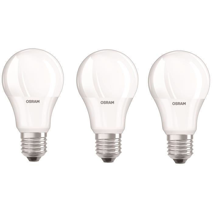 OSRAM Lot de 3 Ampoules LED E27 standard dépolie 9,5 W équivalent a 60 W blanc froid