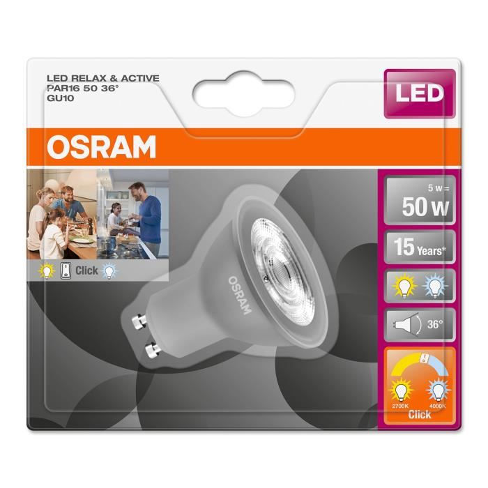 OSRAM Spot LED PAR16 Star + Active&Relax GU10 5 W équivalent a 50 W blanc chaud ou froid