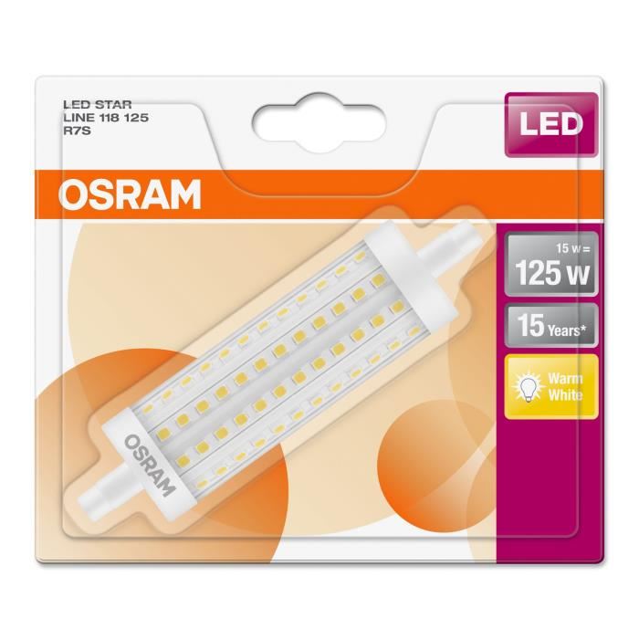 OSRAM Ampoule crayon LED 118 mm R7S 15 W équivalent a 125 W blanc chaud