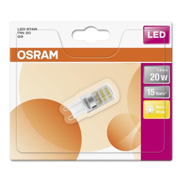 OSRAM Ampoule capsule LED G9 claire 1,9 W équivalent a 20 W blanc chaud