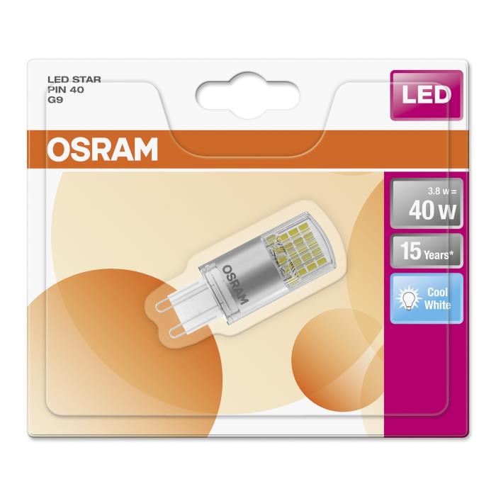 OSRAM Ampoule capsule LED G9 dépolie 3,8 W équivalent a 40 W blanc froid