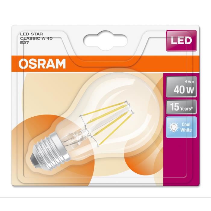 OSRAM Ampoule LED E27 standard claire 4 W équivalent a 40 W blanc froid