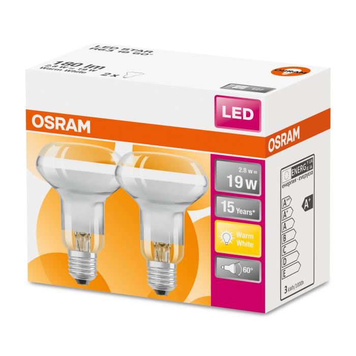 OSRAM Lot de 2 Ampoules Spots LED R63 E27 2,8 W équivalent a 19 W blanc chaud