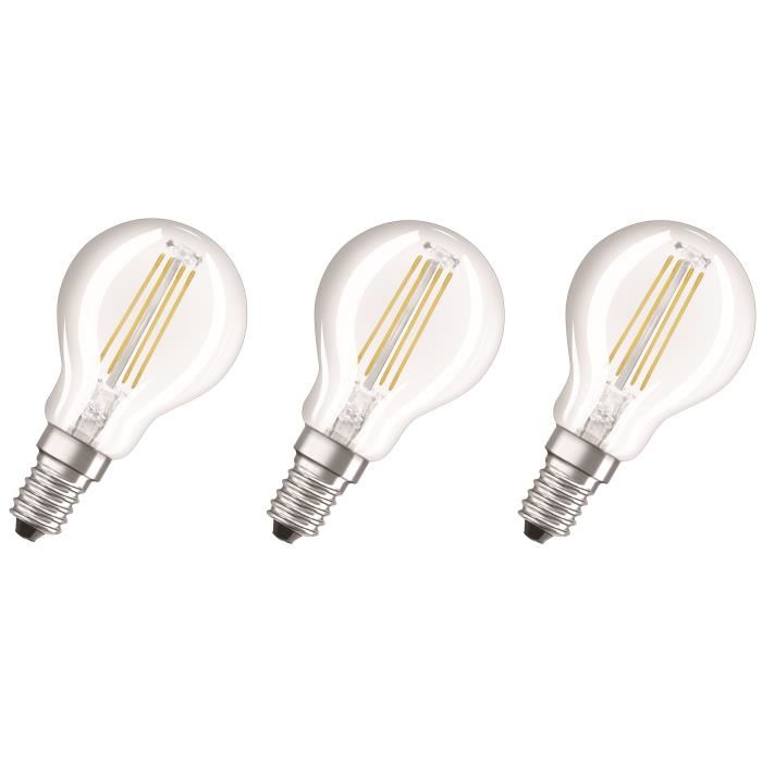 OSRAM Lot de 3 Ampoules LED E14 sphérique claire 4 W équivalent a 40 W blanc chaud