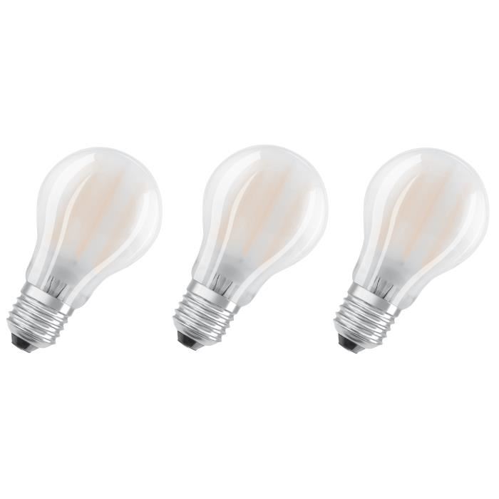 OSRAM Lot de 3 Ampoules LED E27 standard dépolie 7 W équivalent a 60 W blanc chaud