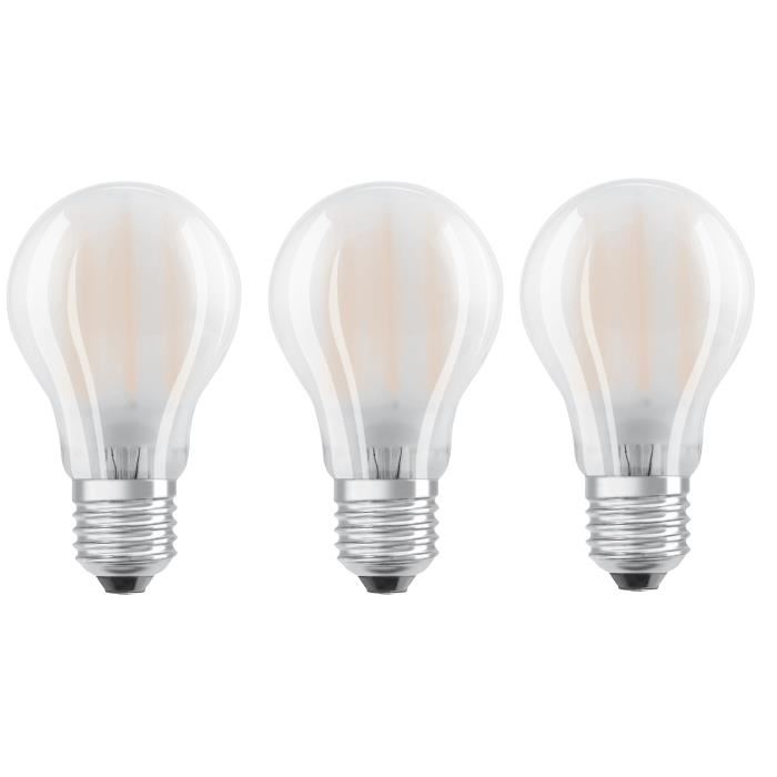 OSRAM Lot de 3 Ampoules LED E27 standard dépolie 7 W équivalent a 60 W blanc chaud