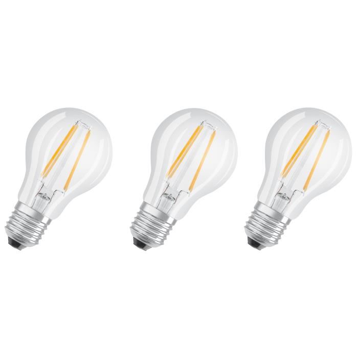 OSRAM Lot de 3 Ampoules LED E27 standard claire 6,5 W équivalent a 60 W blanc froid