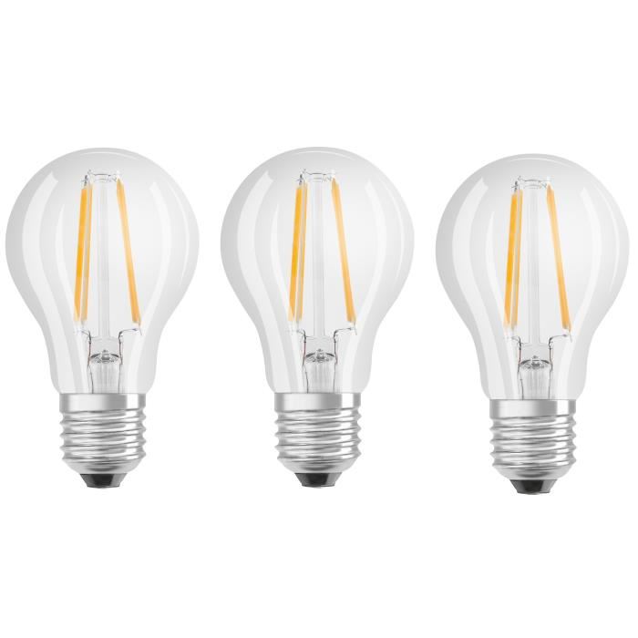 OSRAM Lot de 3 Ampoules LED E27 standard claire 6,5 W équivalent a 60 W blanc froid