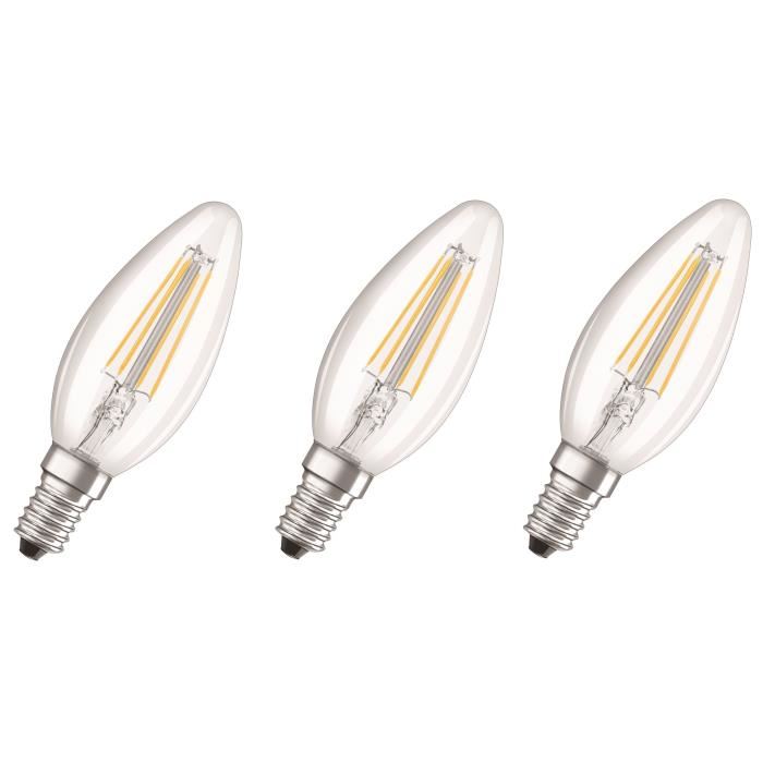 OSRAM Lot de 3 Ampoules LED E14 flamme claire 4 W équivalent a 40 W blanc froid