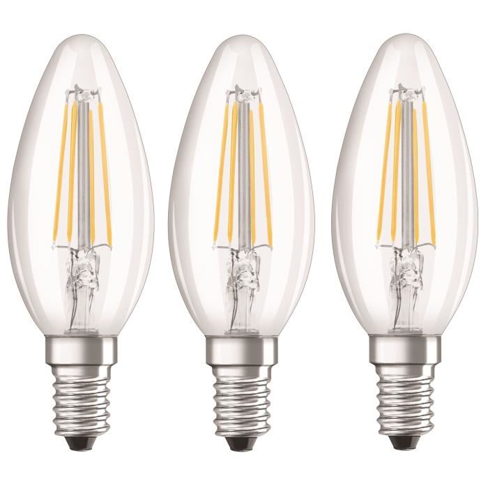 OSRAM Lot de 3 Ampoules LED E14 flamme claire 4 W équivalent a 40 W blanc froid