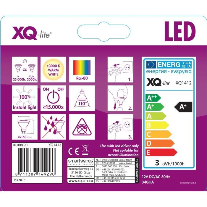 XQ-LITE Ampoule LED MR16 GU5,3 3W équivalence 28W