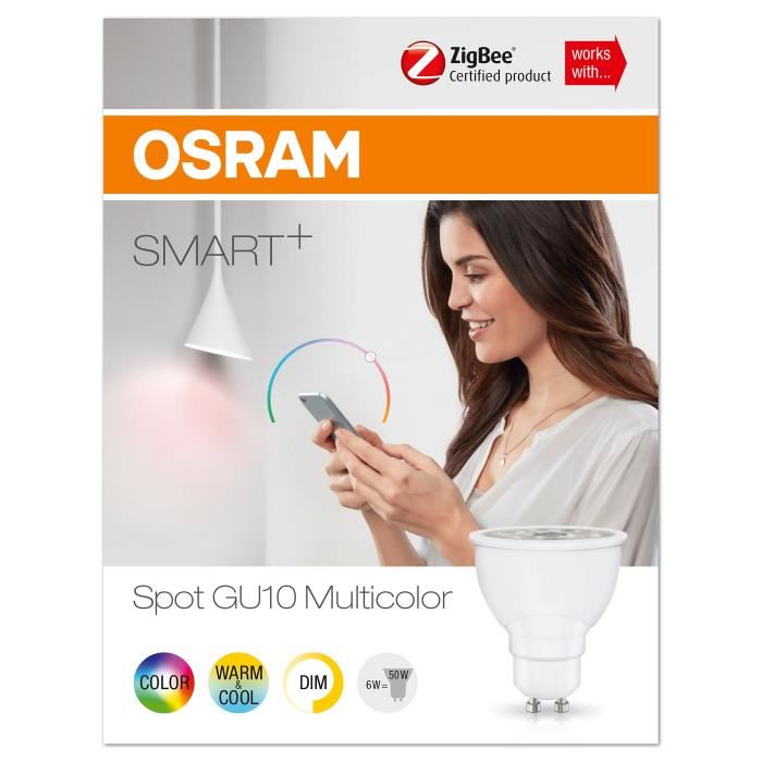 OSRAM SMART+ Ampoule spot connectée LED GU10 6 W équivalent a 50 W couleur RGBW