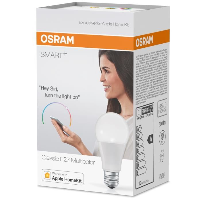 OSRAM SMART+ Apple Homekit Ampoule connectée LED E27 couleur RGBW 60 W dimmable