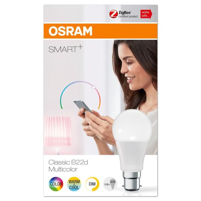 OSRAM SMART+ Ampoule connectée LED B22 10 W équivalent a 60 W couleur RGBW