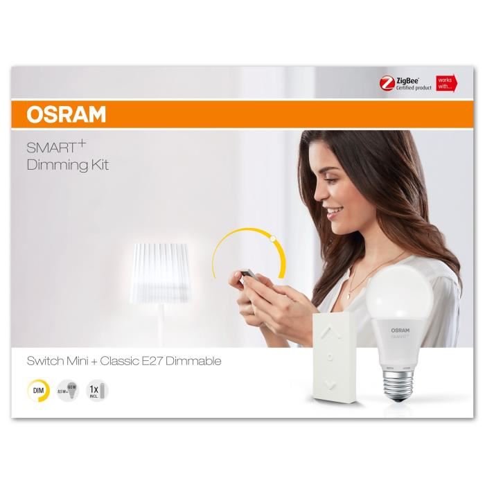 OSRAM SMART+ Kit Dimming Switch Mini avec ampoule connectée LED E27 dimmable et télécommande