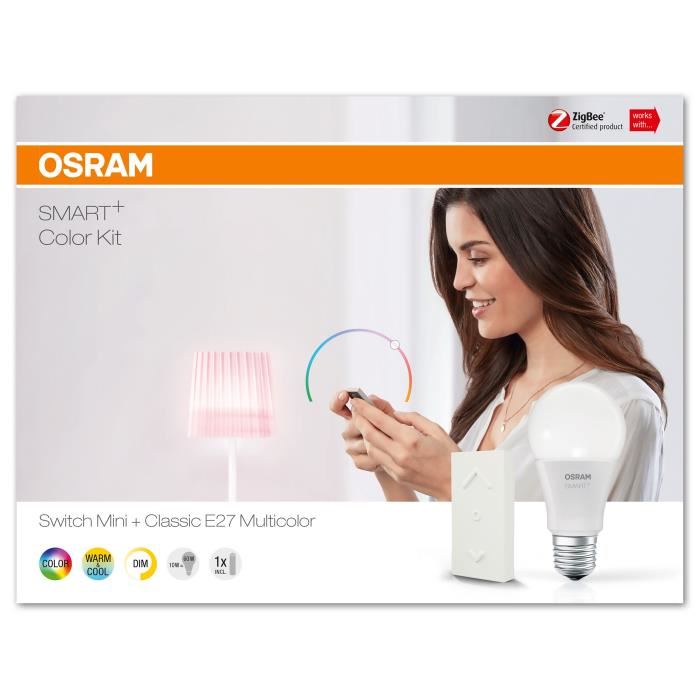 OSRAM SMART+ Kit Color Switch Mini avec ampoule connectée LED E27 couleur RGBW et télécommande