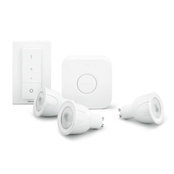 PHILIPS HUE Kit de démarrage 3 ampoules White&Color GU10 avec pont de connexion et télécommande Hue