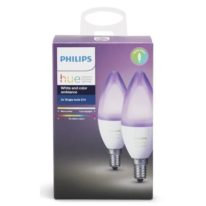 PHILIPS HUE Pack de 2 ampoules White&Color flamme E14