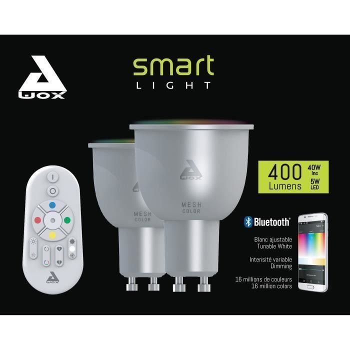 AWOX SMARTKIT 2 Ampoules LED GU10 connectées RGB 40 W blanc avec télécommande