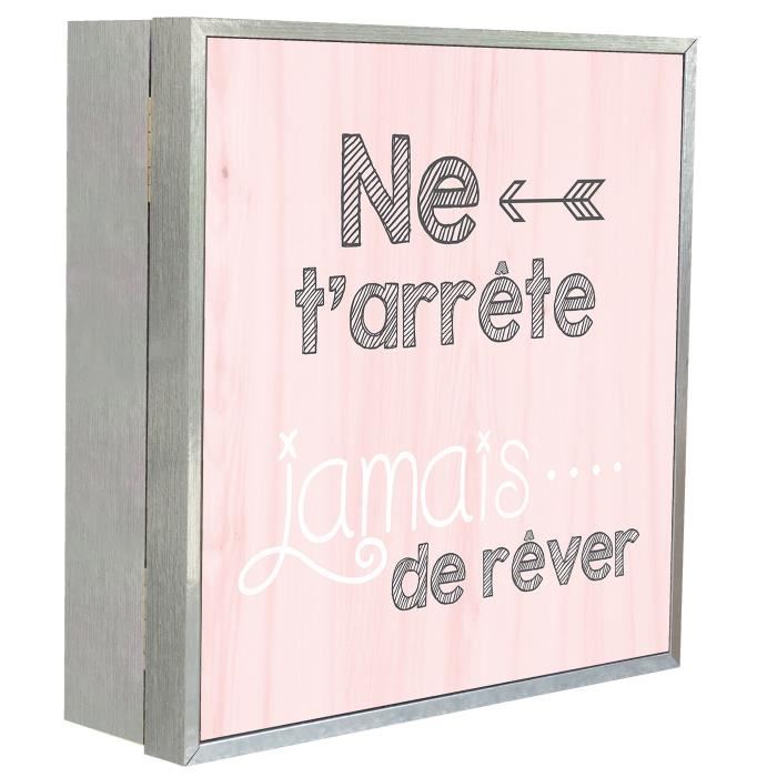 ARReTE DE ReVER Boîte a clés 20x20 cm Gris et rose