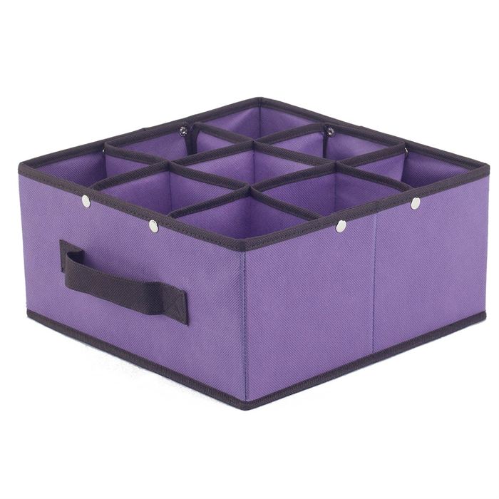 BAGGY Boîte de rangement 9 compartiments renfort carton 29x29 cm violet