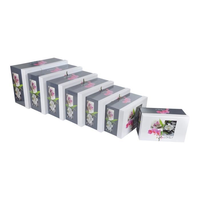 HOMEA Set de 7 boîtes de rangement Lovely 26-28-30-33-35-37-39 cm gris et rose