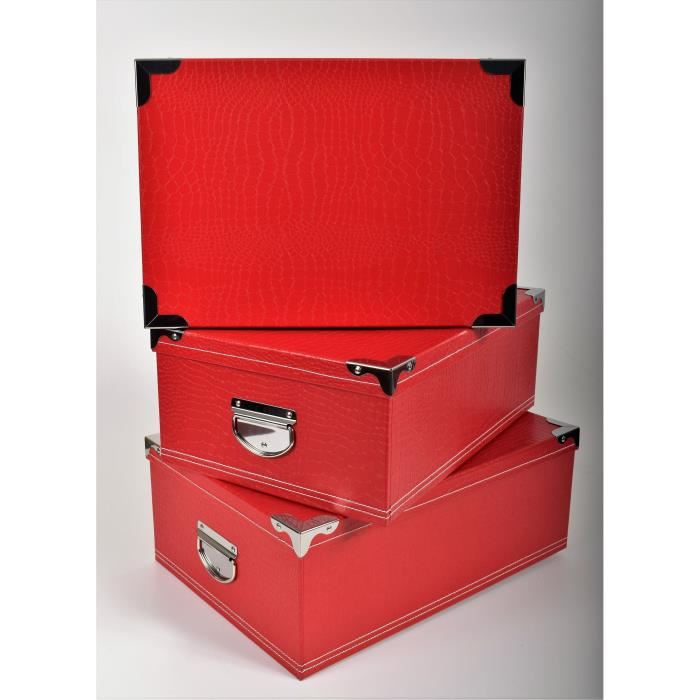 BOX Lot de 3 boites de rangement en carton - Rouge - Grandes tailles